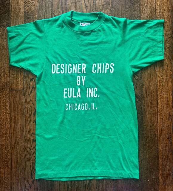 Hanes Other - VTG 80s Designer Chips Eula Inc Green White SM. T-Shirt Hanes 50/50 Fifty-Fifty